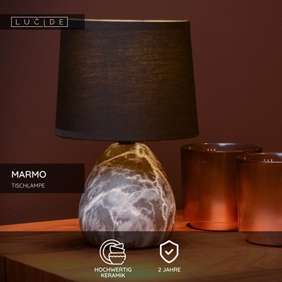 Lucide MARMO - Tischlampe - Ø 16 cm - 1xE14 - Schwarz